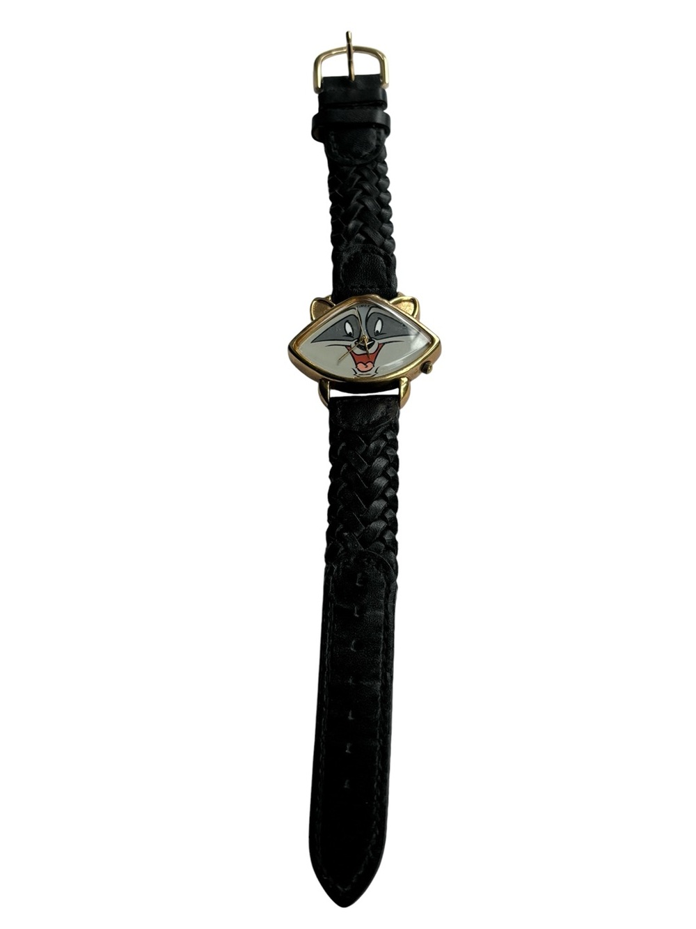 Timex Disney Meeko Raccoon Vintage Watch Gold Tone Black Leather Pocahontas 90s - Picture 2 of 9